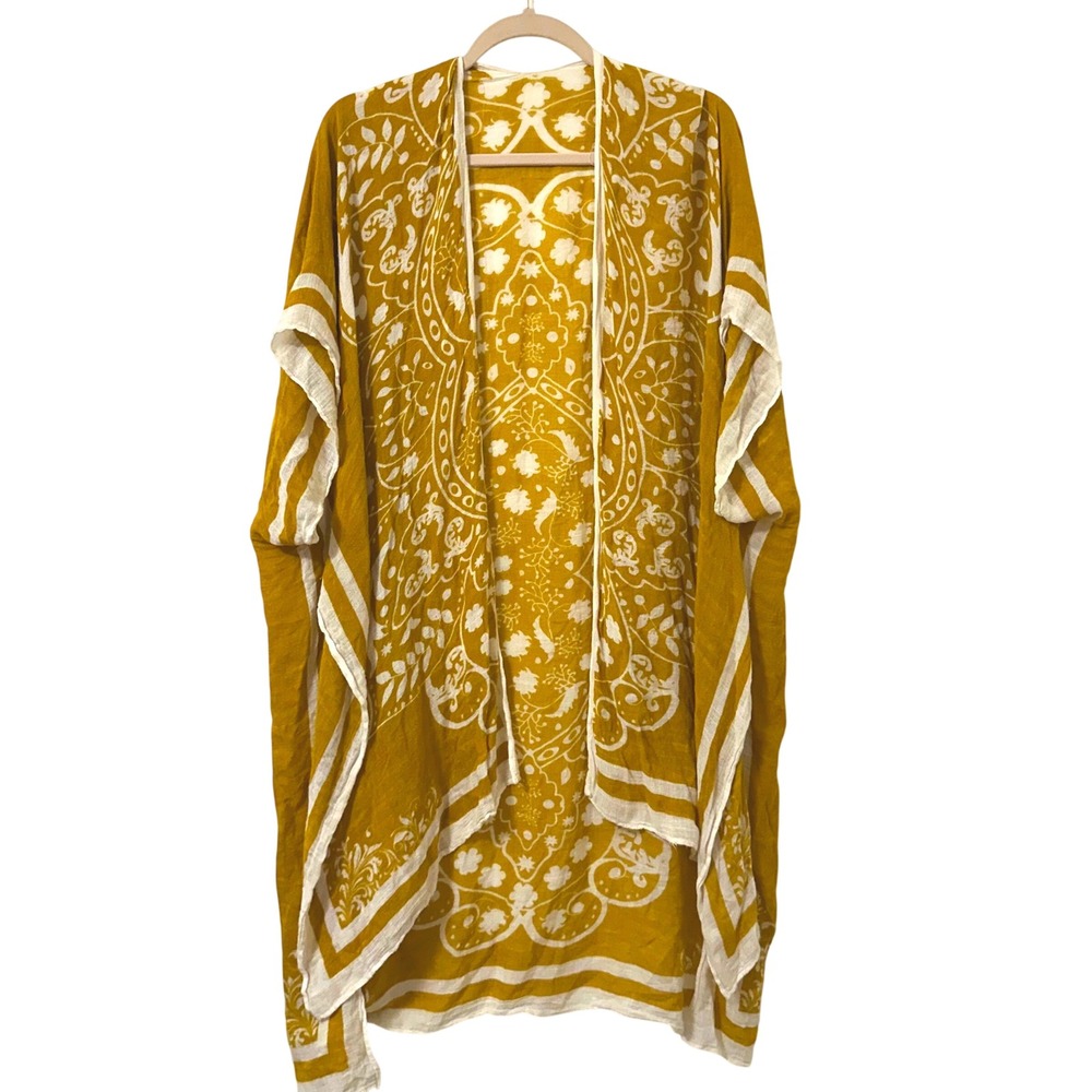 Lovestitch Mustard Yellow Floral Medallion Kimono Wrap One Size I-12104W